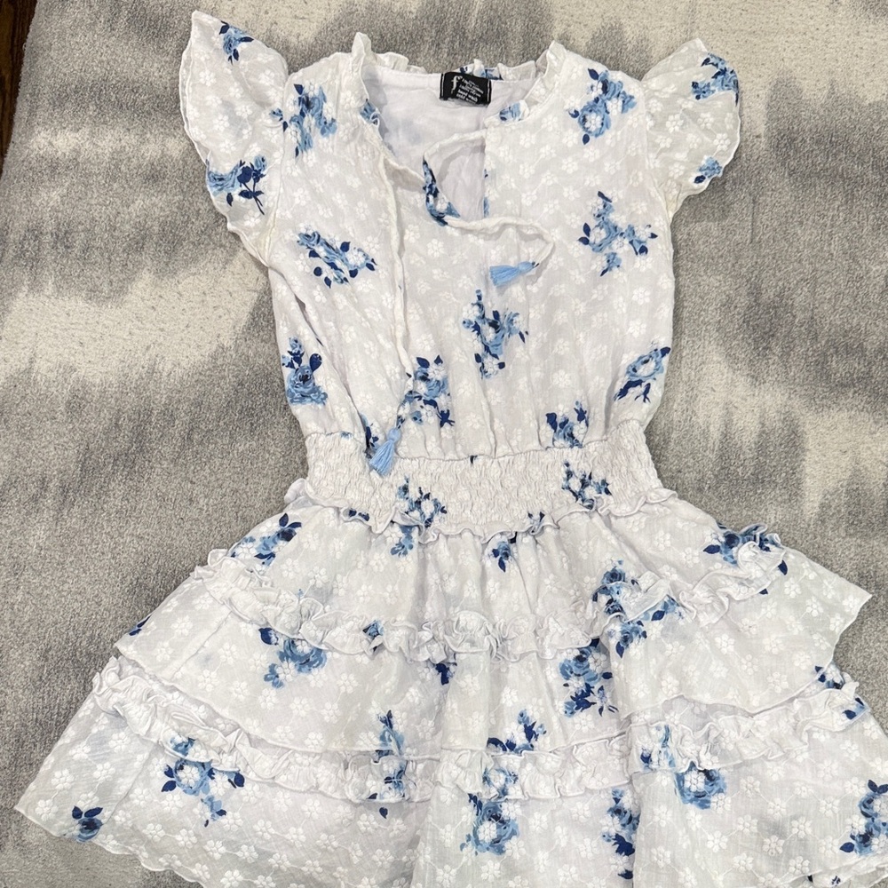Flowers by Zoe White and Blue Floral Dress Girls Medium